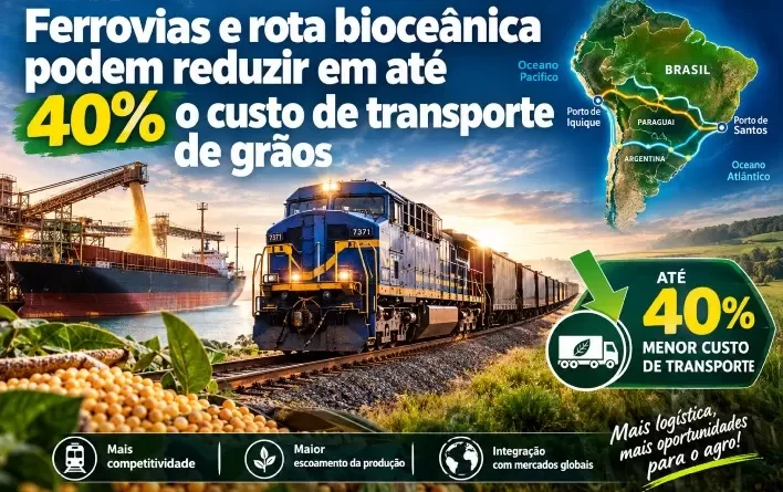 Ferrovias e rota bioceânica podem reduzir em até 40% o custo de transporte de grãos